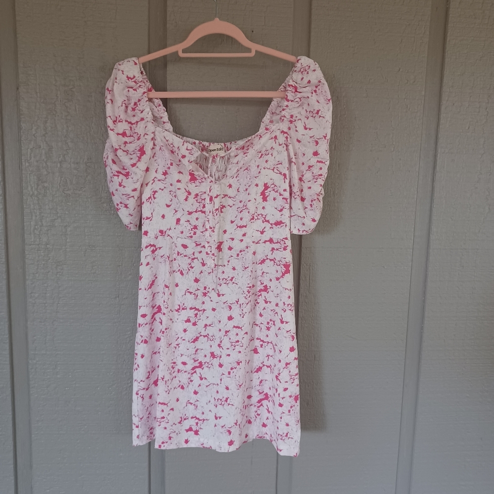 Open Edit Floral Mini Dress Size XS Feminine Smocked Back Tie Women Preppy